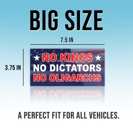 No Kings No Dictators No Oligarchs Bumper Sticker FDT Resist Anti Funny Liberal Feminist Social Justice Feminist Human Rights US Flag Vinyl Decal for Car Truck, Waterproof 7.5x3.75in