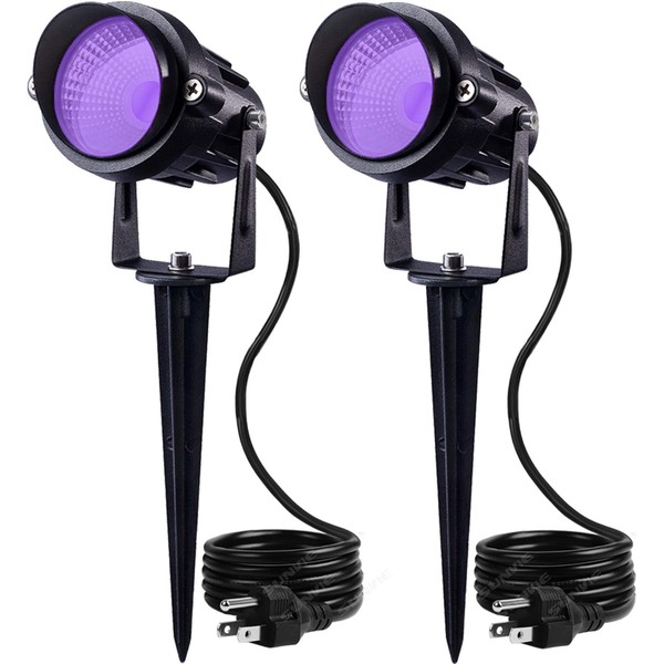 SUNVIE 12W LED Black Lights Blacklight Landscape Lighting Outdoor Spotlights with US Plug IP66 for Dance Party Glow in The Dark Stage Lighting Aquarium Body Paint Fluorescent Poster Neon Glow (2 Pack)