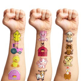 96PCS Farm Barnyard Animal Temporary Tattoos Themed Birthday Party Decorations Supplies Favors Decor Cute Cow Pig Tractor Horse Tattoo Stickers Gifts for Kids Girls Boys School Rewards Prizes Carnival