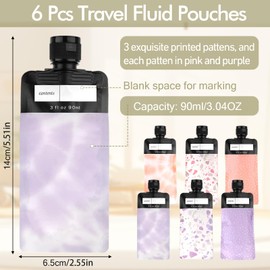 Travel Pouches for Toiletries, 6 PCS 90 ML Portable Travel Fluid Makeup Packing Bags, Travel Containers Set with Beautiful Printed Designs, Travel Toiletry Containers for Toiletries, Shampoo, Lotion