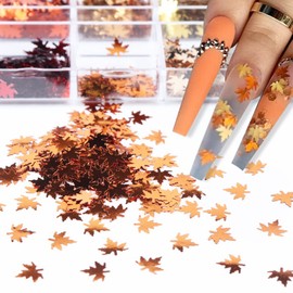 Fall Nail Art Glitters Sequins Kit -12 Colors Fall Nail Art Stickers Retro Maple Leaf Shape Decals Maple Leaves Glitter Sequins Vintage Autumn Winter Supplies Manicure Design Nail Decoration Accessory