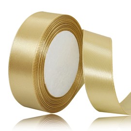 Gold Satin Ribbon 1 Inches x 25 Yards, Solid Color Fabric Ribbon for Gift Wrapping, Crafts, Hair Bows Making, Wreath, Wedding Party Decoration and Sewing Projects