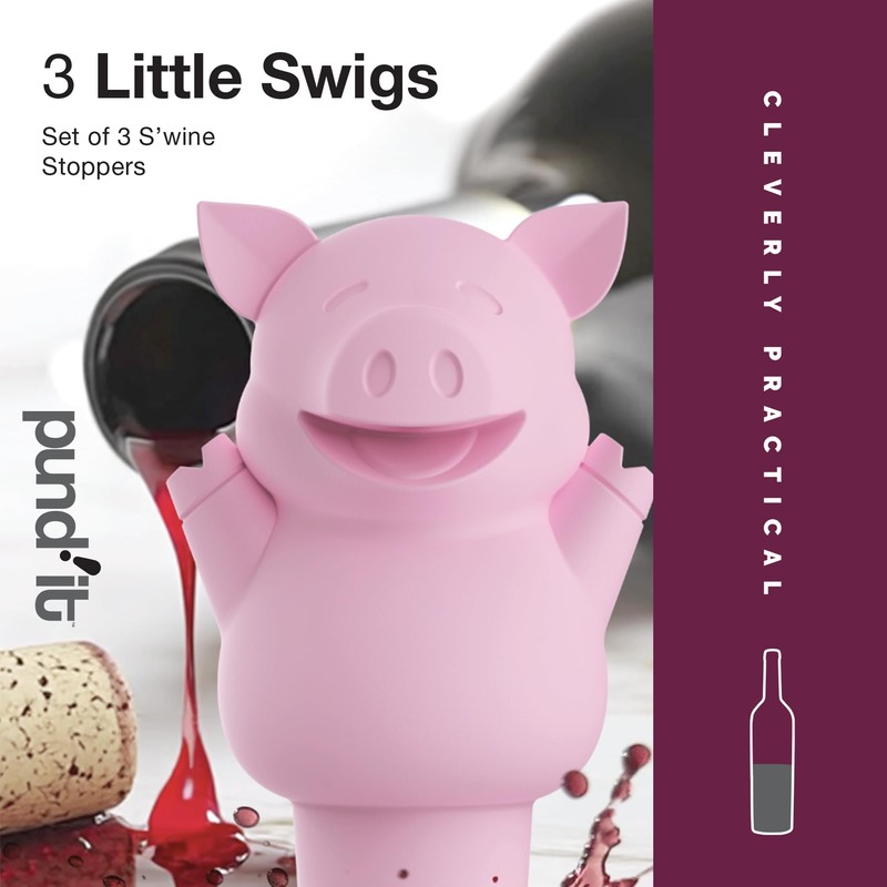 Pund'it 3 Little Swigs Wine Bottle Stoppers, Set of 3