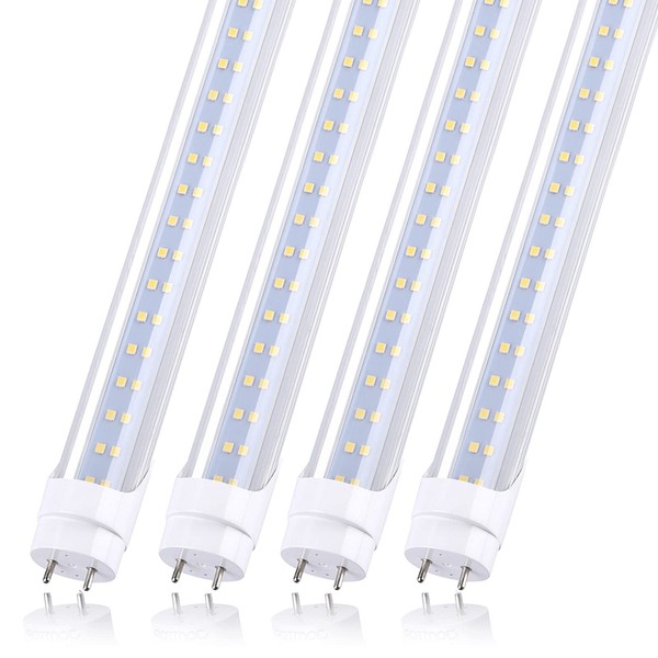 JOMITOP 28w Led Tube Light Bulb 4ft, Ballast Bypass Required,2pin G13 End 3360 Lumens, Cold White 6000K, Replace 80W Fluorescent Light,Dual-End Powered Clear Cover AC 85-265V Pack of 4