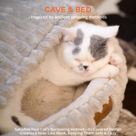 CHEERPALS Cat Bed Cave for Indoor Cats, Washable Round Cat Bed Soft Fluffy Pet Bed for Kitty, Puppy and Small Dog(Khaki)