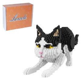 Larcele Mini Building Blocks Animal Set, DIY Micro 3D Building Toy Bricks,1390 pcs KLJM-05 (Black and White Cat)