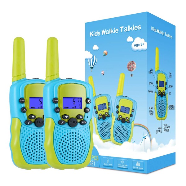 Kearui Toy 3–12 Years Boy, Walkie Talkies for Children, 8 Channel Radio with Backlit LCD Torch, 3 Mile Range for Outdoor Adventures, Camping, Hiking (Blue/Green).