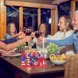 Fourth of July Decor - Letter Design Red Blue White Centerpiece,Memorial Day Patriotic, Rustic Independence Centerpieces, Wooden Table Decor for Veteran, Home Farmhouse