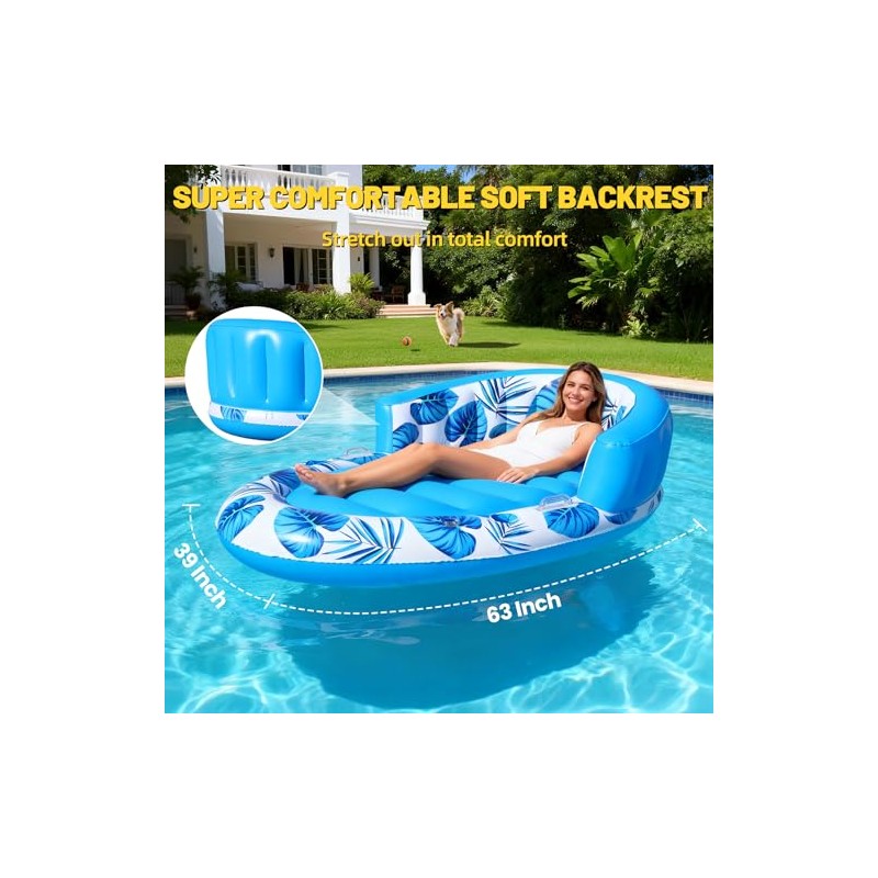 FluSing Inflatable Tanning Pool Lounger Float, 63" x 39" Sunbathing