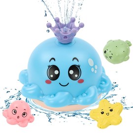 Vicloon Bath Toy, Baby Bath Toy, Octopus Bath Toy with LED Light, Automatic Water Jet Pool Toy Children, Gift for Baby Children from 1 2 3 Years - Blue