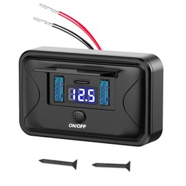 Alanph 12 Volt 72W USB Outlet Panel Wall Mount with Button Switch and Voltage Detection, PD3.0 36W & Dual QC3.0 18W USB Ports Charger Socket for Car Bus RV Marine Motorcycle