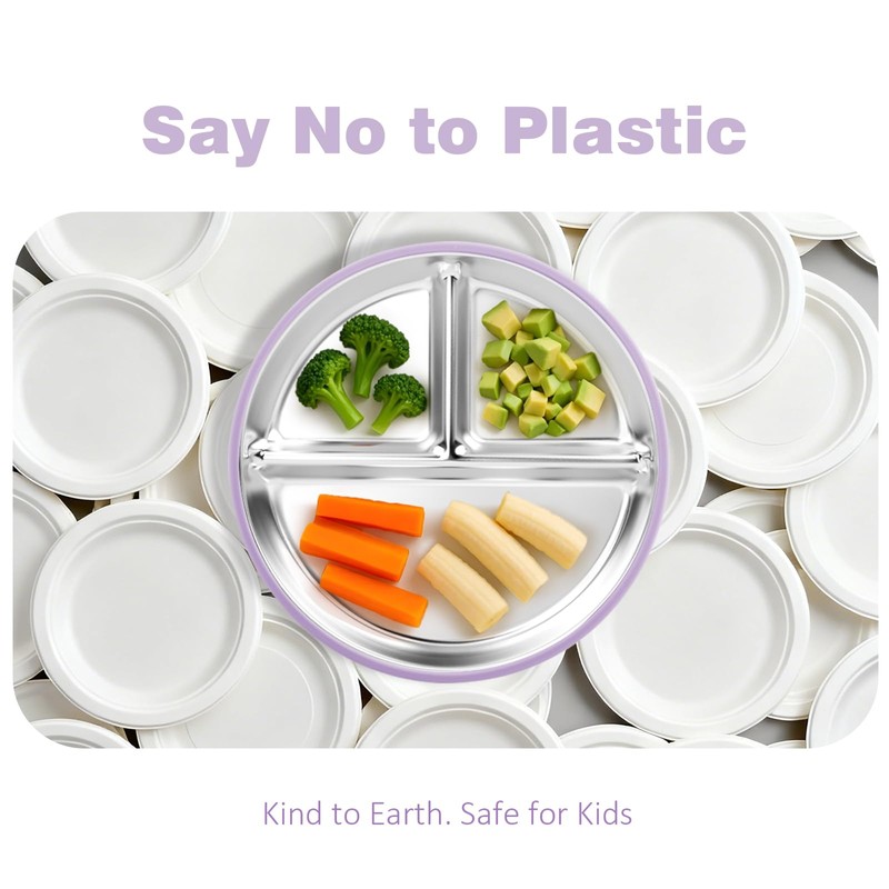Bakpoco Stainless Steel Suction Plates for Toddlers, 9" Divided Kids