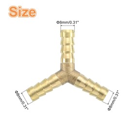 sourcing map 3 Pcs Brass Hose Barb Fitting Y Shaped 3 Way Connector Coupler, 5/16" ID Brass Fitting Air Hose Fittings for Connecting Water Fuel Air, Oil Hoses