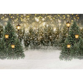 Kate 10×6.5ft Bokeh Snow Christmas Tree Photo Backdrop Xmas Glitter Street Lamp Snowfield Photography Background for Christmas Winter Photo Studio Props