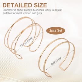 2pcs Gold Arm Cuffs, Arm Cuff Upper Arm Bracelet Gold Cuff Arm Cuff Upper Arm Bracelet Sets Stackable Geometric Jewelry Gold Arm Band Upper Arm Cuff for Women Men