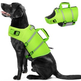 PUZAUKAL Life Jacket Dog Ripstop Dog Life Jacket with Rescue Handle and Reflective Stripes Adjustable Dog Life Jacket for Small Medium Large Dogs, Green S