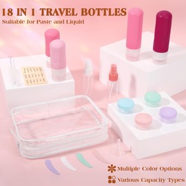 18 Pack Travel Bottles Kit, TSA Approved Travel Size Containers for Toiletries, Leak Proof Refillable Silicone Travel Bottles for Shampoo Conditioner, Travel Size Toiletries Bottles Travel Essentials