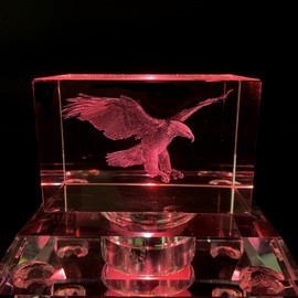 QSMYS 3D Eagle Laser Etched in Crystal Glass Cube Paperweight Bald Eagle Lover Gifts (Eagle 4)