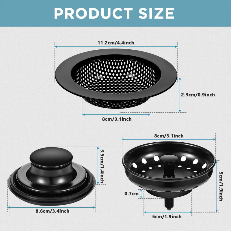 Mudder 3 Pcs Kitchen Sink Drain Strainer and Stopper Stainless