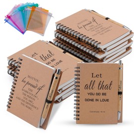 BUHEWOFY Christian Notebook and Pen Set with Bible Verses, 12 Pack Spiral Notebook with Bible Verse Pens and Gift Bags, Prayer Journal, Church Notes, Bible Study Supplies for Church Members