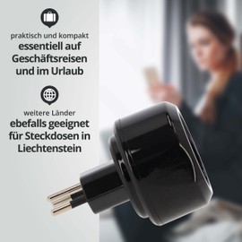 Set of 4 LED Universum travel adapters for earthing contact/Euro plug (type F) to Switzerland Liechtenstein socket (type J) - black | travel plug socket adapter 1508642