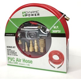 DP Dynamic Power 3/8 x 25 FT PVC Air Compressor Hose WITH 9 Pieces Air Compressor Accessories Kit