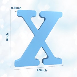 AOCEAN 6 Inch Blue Wood Letters Unfinished Wood Letters for Wall Decor Decorative Standing Letters Slices Sign Board Decoration for Craft Home Party Projects (X)