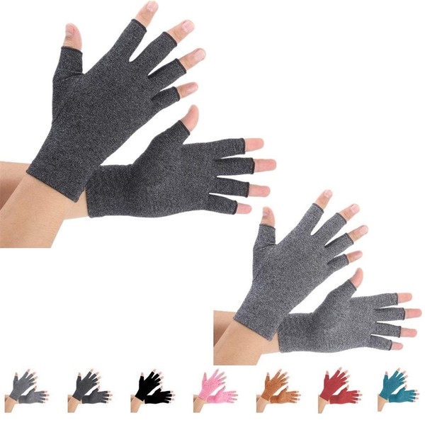 2 Pairs Arthritis Gloves, Compression Gloves for men and women (L, Black+Gray)