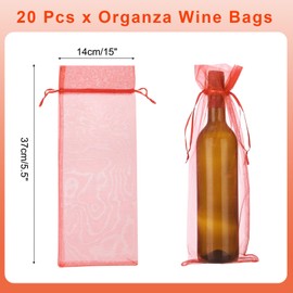 PATIKIL 14 x 5 Inch Organza Wine Bags, 20 Pcs Gift Wrap Bags Sheer Mesh Wine Bottle Bag Drawstring Pouches Reusable for Party Wedding Favors, Green