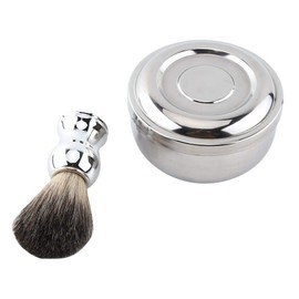 Professional Men Shaving Tool Kit Alloy Shaving Soap Mug Bowl with Lid + Silver Handle Faux Hair Brush Men Shave Tool Kit