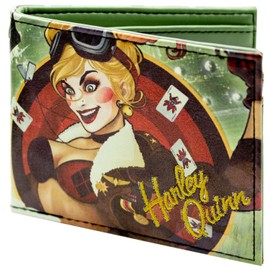 DC Bombshells Harley Quinn Gotham or Bust Wallet Bi-fold with ID & Card Holder - Green, Green, Standard size, Bi-Fold