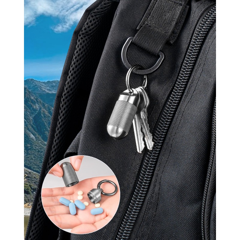 TISUR Titanium Keychain Pill Holder Small Metal Pill Case, Pill