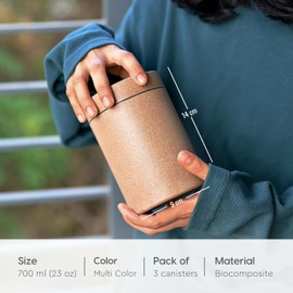 Eha Earth Friendly Canister with Air Tight Lid | Food Storage Container Jars Set of 3 | Microwave Safe | Made with Rice Husk and Bamboo Fibers | 23 oz (Pack of 3,Multicolor)