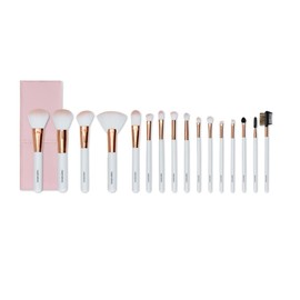 Casper & Lewis Makeup Brushes 16-Pieces Set, Rose Gold/White (Pink Rectangle Pouch)