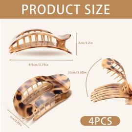 4Pcs Flat Claw Clip Set, Flat Hair Clips for Women, Lightweight & Non-Slip Curved Design for Lying Down Driving Strong Hold Flat Hair Claw Clips for Thin & Thick Hair, Hair clips Accessories