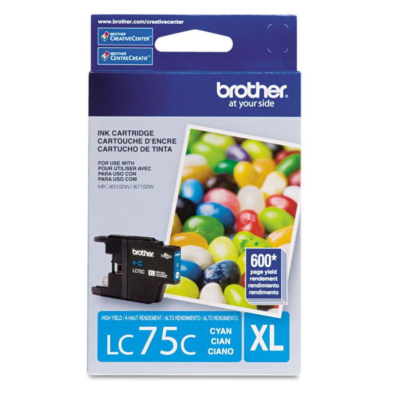 Brother LC75C High Yield (XL Series) Cyan Cartridge Ink, 600