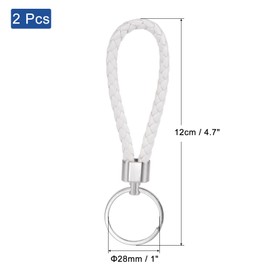 PATIKIL Braided Leather Keychain, 2 Pack PU Key Ring Woven Decoration Lanyard Strap for Bag Wallet, White