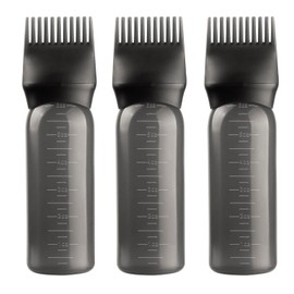 6 oz Large capacity Root Comb Applicator Bottle, Hair dye brushRoot Comb Squeeze Applicator Bottles with Graduated Scale for Salon Hair Coloring Dyeing Scale for home DIY Use. (Black, 3 pcs)