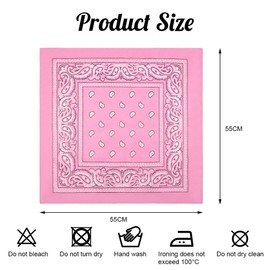Aomig Bandana Head Scarf for Men and Women, Stylish Cowboy Headband Handkerchief, Multi-purpose Hair Scarf Paisley Print Unisex Headwraps, Bib Party Face Covering Headwear for Motorcycling(Light Pink)