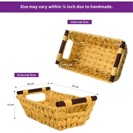2-Pack Natural Wicker Storage Baskets - Handwoven with Handles, Decorative & Durable for Home Organization (Natural/Wooden)