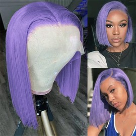 Ubetta Lilac Purple Bob Wig Human Hair 13x4 Lace Front Wigs for Black Women Glueless Bob Wigs Human Hair Pre Plucked Lilac Purple Lace Front Wigs 12 Inch 180% Density Slightly Bleach Knots