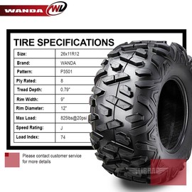 WANDA ATV UTV Tire 26x11R12 8PR Radial Bighorn Style 10404