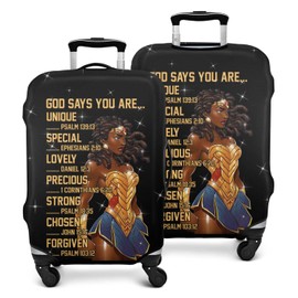 Xidingyue African American Luggage Cover Washable Inspirational Bible Verses Motivational Suitcase Protector God Says You Are Unique Special Luggage Cover Fit 25-28 Inch