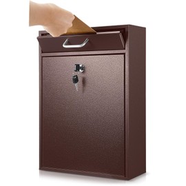 Yaocom Locking Mailbox with Key for Outdoor 16.2 x 11.2 x 4.7 Inches Large Wall Mount Mail Box with Lock Security Mail Drop Metal Collection Boxes Hanging Secure Postbox(Brown)