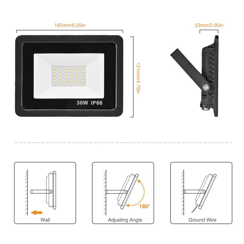 TTiiLoe 30W LED Flood Lights Outdoor, IP66 Waterproof Security Lights