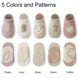 Exemaba Baby Ankle Non Slip Grips Socks 5 Pairs Toddler Cartoon Anti Skid Socks(Style D, S/6-12M)