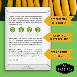 Golden Zucchini Seeds for Planting - Plant & Grow Yellow Zucchini Vegetables in Your Home Vegetable Garden - Non-GMO Heirloom Variety - Survival Garden Seeds (1 Pack)