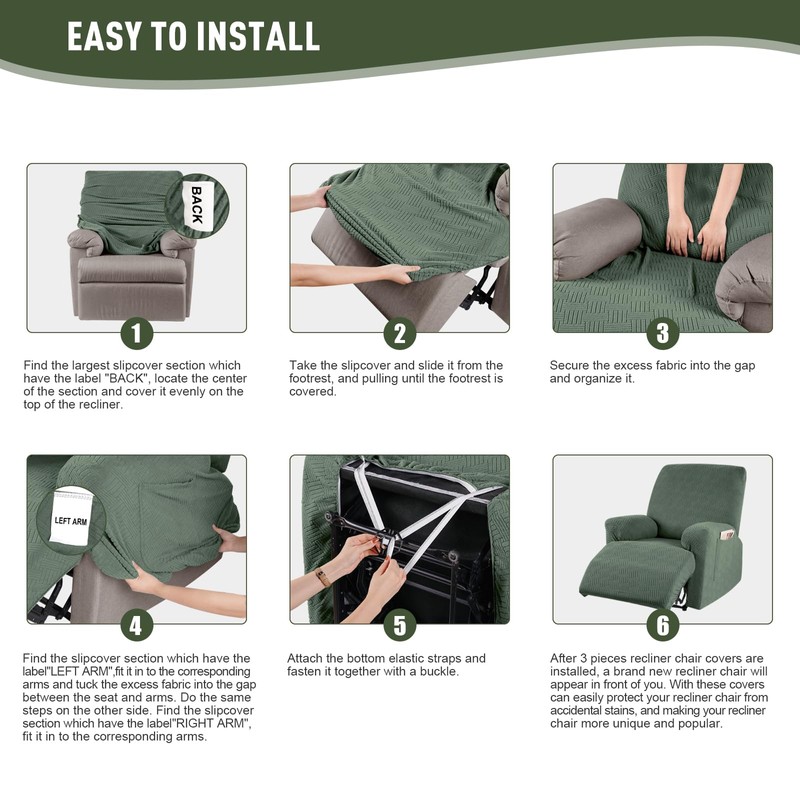 KinCam Recliner Covers, Stretch Reclining Chair Covers, Recliner Sofa Slipcovers