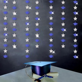 Navy-Blue Silver Graduation-2025 Class Party-Decorations - Congrats Grad Hat Star Banner Streamers Garland,Senior High School Night College Congratulations Decor Supplies Ouruola