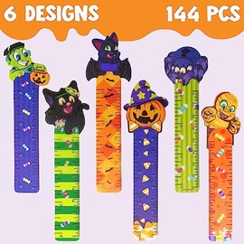 JOYIN - Paquete de 144 reglas marcadoras de Halloween para recuerdos de fiesta (6 diseños) con estampados temáticos de Halloween para decoraciones fes